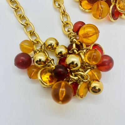 Lot 21: Faux Red/Amber Goldtone Choker and Bracelet (Lightweight, Summer Perfect)