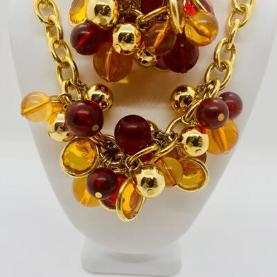 Lot 21: Faux Red/Amber Goldtone Choker and Bracelet (Lightweight, Summer Perfect)