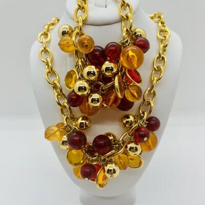 Lot 21: Faux Red/Amber Goldtone Choker and Bracelet (Lightweight, Summer Perfect)