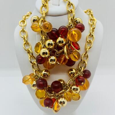 Lot 21: Faux Red/Amber Goldtone Choker and Bracelet (Lightweight, Summer Perfect)