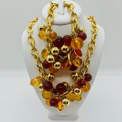 Lot 21: Faux Red/Amber Goldtone Choker and Bracelet (Lightweight, Summer Perfect)