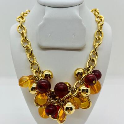 Lot 21: Faux Red/Amber Goldtone Choker and Bracelet (Lightweight, Summer Perfect)