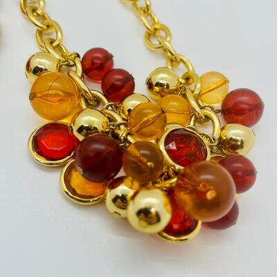 Lot 21: Faux Red/Amber Goldtone Choker and Bracelet (Lightweight, Summer Perfect)