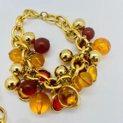 Lot 21: Faux Red/Amber Goldtone Choker and Bracelet (Lightweight, Summer Perfect)