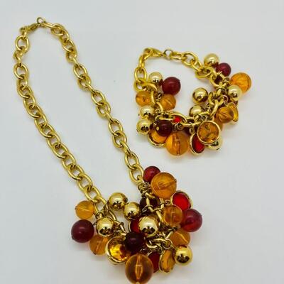 Lot 21: Faux Red/Amber Goldtone Choker and Bracelet (Lightweight, Summer Perfect)