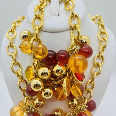 Lot 21: Faux Red/Amber Goldtone Choker and Bracelet (Lightweight, Summer Perfect)