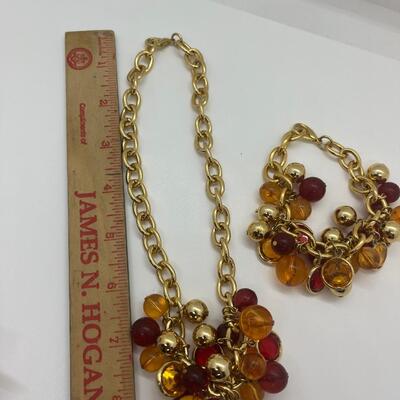 Lot 21: Faux Red/Amber Goldtone Choker and Bracelet (Lightweight, Summer Perfect)
