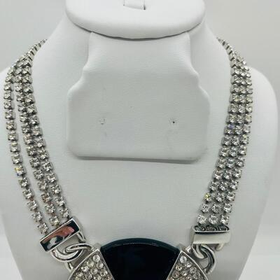 Lot 29: HTF Art Deco Vintage Trifari Set: Black and Rhinestone, Geometric, Unique Clasp and another bracelet Crown Trifari bangle