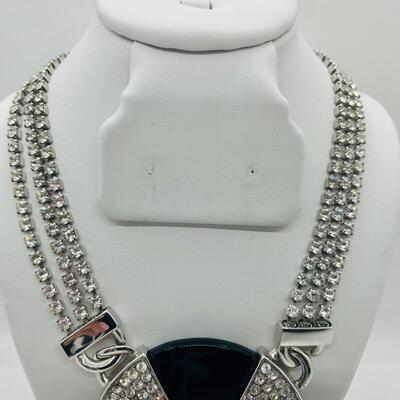 Lot 29: HTF Art Deco Vintage Trifari Set: Black and Rhinestone, Geometric, Unique Clasp and another bracelet Crown Trifari bangle