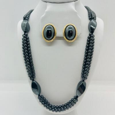 Lot 34: Hematite Necklace and Clip on Earrings Set