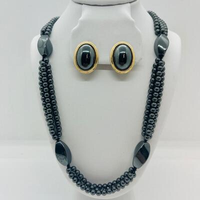 Lot 34: Hematite Necklace and Clip on Earrings Set