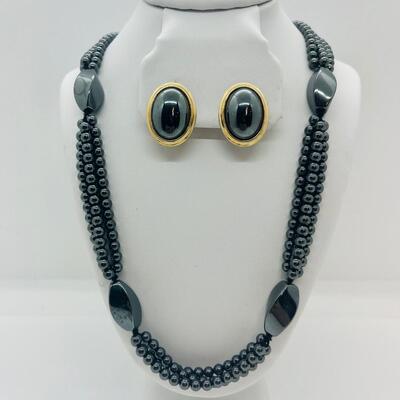 Lot 34: Hematite Necklace and Clip on Earrings Set