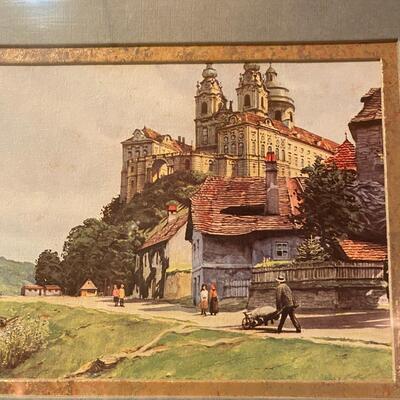 Two framed vintage prints, old world theme