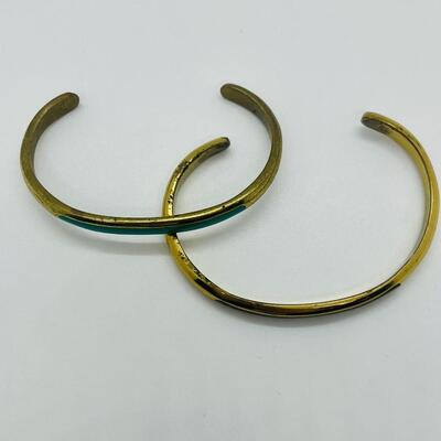Lot 38: Vintage Cuff Bracelets w/ Green and Purple Inlay (70s/80s look)