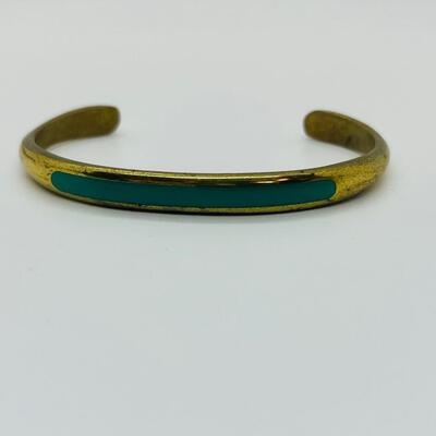 Lot 38: Vintage Cuff Bracelets w/ Green and Purple Inlay (70s/80s look)