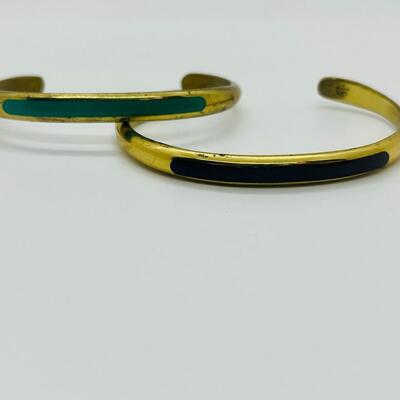Lot 38: Vintage Cuff Bracelets w/ Green and Purple Inlay (70s/80s look)