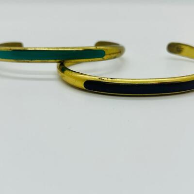 Lot 38: Vintage Cuff Bracelets w/ Green and Purple Inlay (70s/80s look)