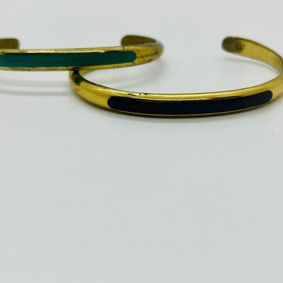 Lot 38: Vintage Cuff Bracelets w/ Green and Purple Inlay (70s/80s look)