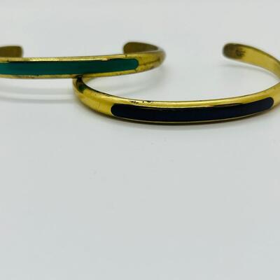 Lot 38: Vintage Cuff Bracelets w/ Green and Purple Inlay (70s/80s look)