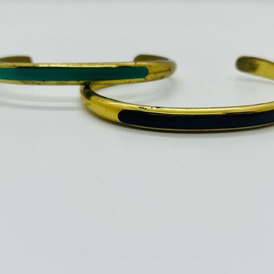 Lot 38: Vintage Cuff Bracelets w/ Green and Purple Inlay (70s/80s look)