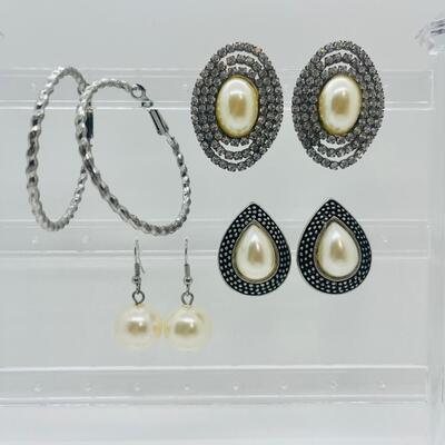 Lot 40: Silvertone and Faux Pearl Earrings