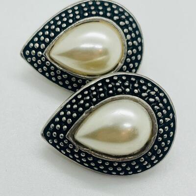 Lot 40: Silvertone and Faux Pearl Earrings
