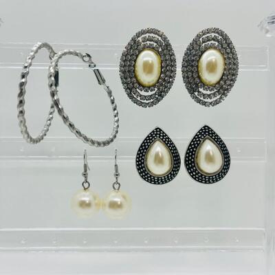 Lot 40: Silvertone and Faux Pearl Earrings
