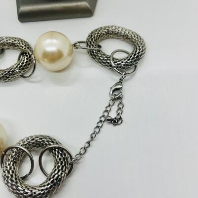 Lot 37: Beaded and Faux Pearl Silvertone Necklaces