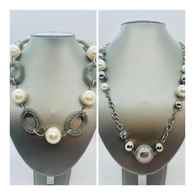 Lot 37: Beaded and Faux Pearl Silvertone Necklaces
