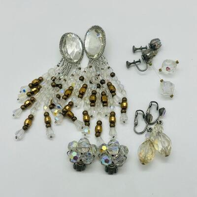 Lot 44: Vintage Aurora Borealis Beaded Clip on Earrings