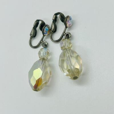 Lot 44: Vintage Aurora Borealis Beaded Clip on Earrings