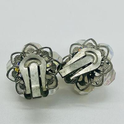 Lot 44: Vintage Aurora Borealis Beaded Clip on Earrings