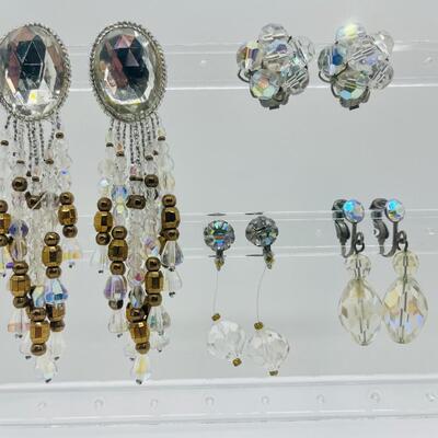 Lot 44: Vintage Aurora Borealis Beaded Clip on Earrings