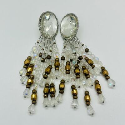 Lot 44: Vintage Aurora Borealis Beaded Clip on Earrings