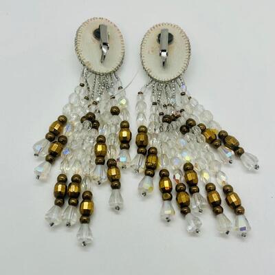 Lot 44: Vintage Aurora Borealis Beaded Clip on Earrings