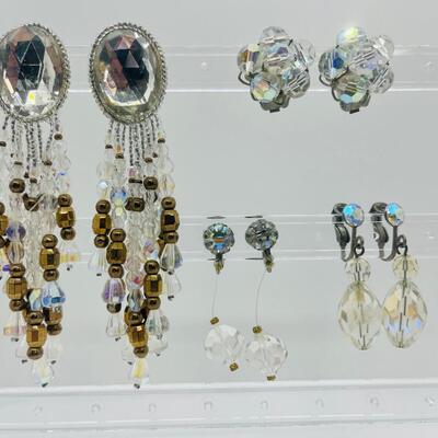 Lot 44: Vintage Aurora Borealis Beaded Clip on Earrings