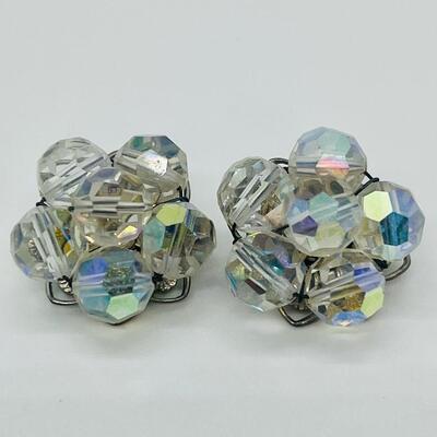 Lot 44: Vintage Aurora Borealis Beaded Clip on Earrings