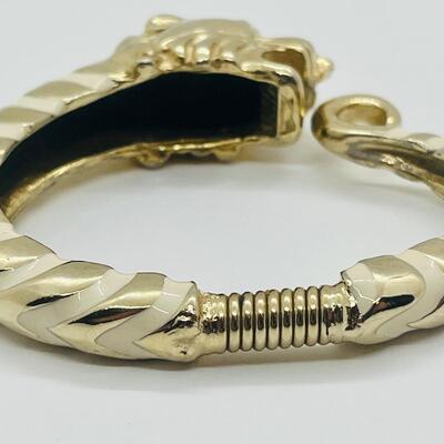 Lot 45: Vintage 70's Donald Stannard Tiger Enamel & Goldtone Spring Hinged Bracelet