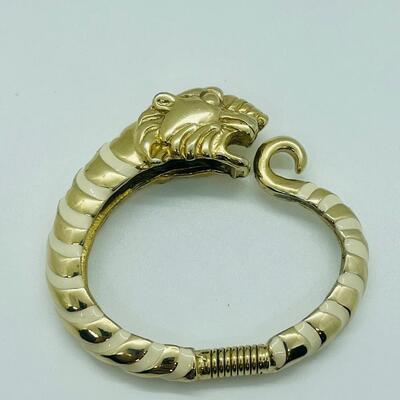 Lot 45: Vintage 70's Donald Stannard Tiger Enamel & Goldtone Spring Hinged Bracelet