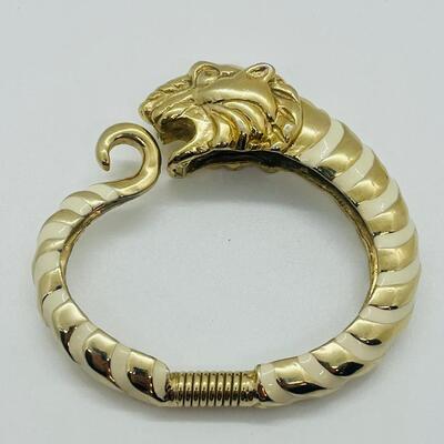 Lot 45: Vintage 70's Donald Stannard Tiger Enamel & Goldtone Spring Hinged Bracelet