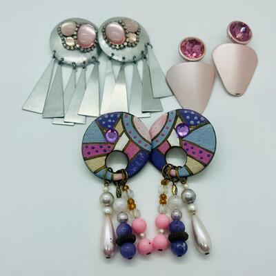 Lot 47: Vintage 80's-90's Style Pierced Pink/Pastels Earrings