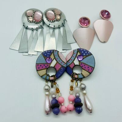 Lot 47: Vintage 80's-90's Style Pierced Pink/Pastels Earrings