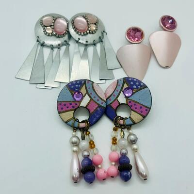 Lot 47: Vintage 80's-90's Style Pierced Pink/Pastels Earrings