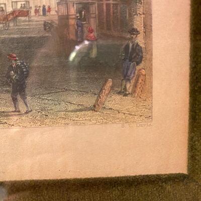 Pair of Original Old Framed Prints, hand colored. â€œThe Gothic Churchâ€ and â€œThe Exchange and Gerardâ€™s Bankâ€