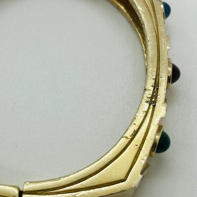Lot 50: Vintage Costume Bracelet w/Safety Latch/ Multicolor Cabachons/Rhinestone w/ Matching Clip-on Earrings