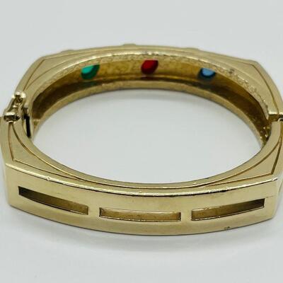 Lot 50: Vintage Costume Bracelet w/Safety Latch/ Multicolor Cabachons/Rhinestone w/ Matching Clip-on Earrings