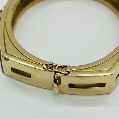 Lot 50: Vintage Costume Bracelet w/Safety Latch/ Multicolor Cabachons/Rhinestone w/ Matching Clip-on Earrings