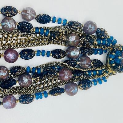 Lot 52: Vintage Hattie Carnegie Multi Strand Beaded Necklace (Blues. Pinks, Purples, Versatile)