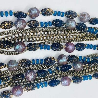 Lot 52: Vintage Hattie Carnegie Multi Strand Beaded Necklace (Blues. Pinks, Purples, Versatile)
