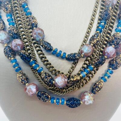 Lot 52: Vintage Hattie Carnegie Multi Strand Beaded Necklace (Blues. Pinks, Purples, Versatile)